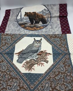 Fabric Square Panels Outdoors Owl & Bear & Borders Multicolor Cotton 18x18 Each