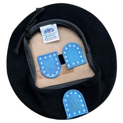 New DSCP Garrison Army Black Wool Beret Size 7 1/8 8405-01-088-7812 W/ Patches