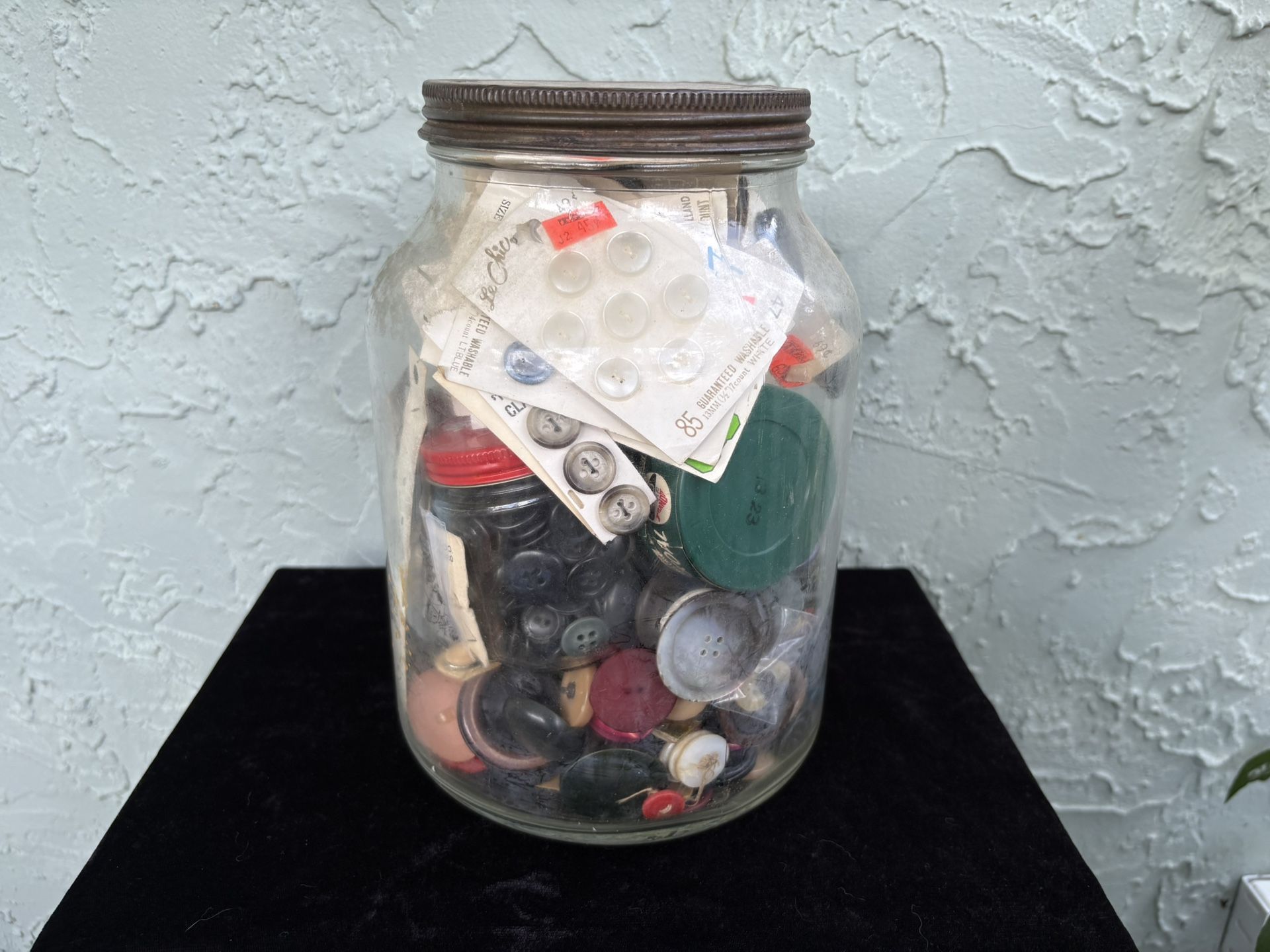 Vintage Buttons Collection Large Glass/Tin Jar