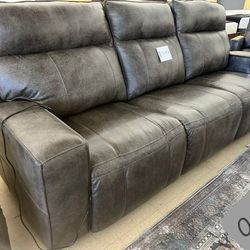 $47 Down Payment Real Leather Power Reclining Sofa  Game Plan 