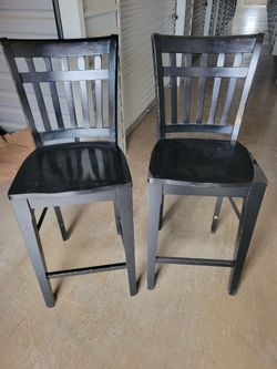 Set of 2 Black Wood Bar Stools