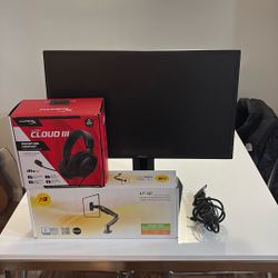 ASUS VG248QG 24" 16:9 165 Hz Adaptive-Sync LCD Gaming Monitor, Monitor Arm Stand, HyperX Cloud III Headset