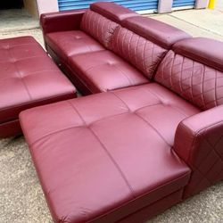 Red Leather Sectional Sofa With Ottoman 