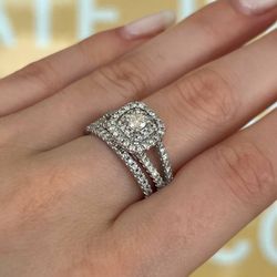 10k solid white gold VVS diamond ladies cluster ring with band natural stones
