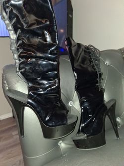 Black Patent Leather Platform Heel Boots & Others