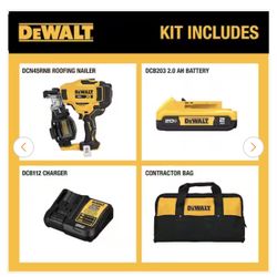 DEWALT 20V MAX Lithium-Ion 15-Degree Electric Cordless Roofing Nailer Kit with 2.0Ah Battery Charger and Bag