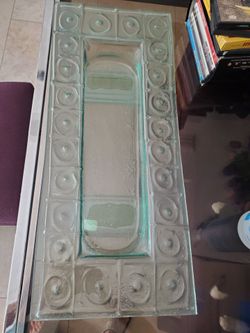 See 4 pix heavy light green glass Evans designs California decor