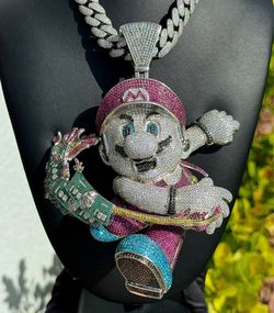 Jewelry .925 solid sterling silver drip 💧white pink yellow blue green CZ stone 60.00CTW Mr.Mario bussdown iced Pendant charm