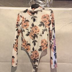 Sheer Floral Long sleeve Body Suit 