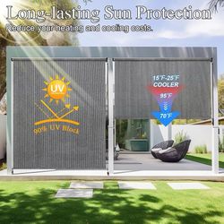Outdoor Roller Shade 8'(W) X 6'(H), Exterior Cordless Patio Shades Roll Up Outdoor Blinds with 90% UV Protection, Two-Section Poles with One-Piece Fab
