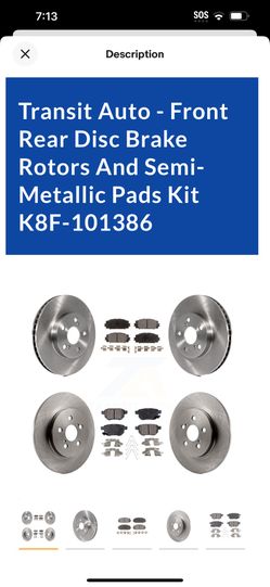 Transit Auto - Front Rear Disc Brake Rotors And Semi-Metallic Pads Kit K8F-101386