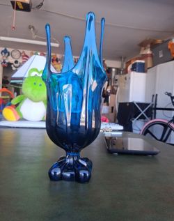 Blue Art Glass Vase with Unique Design