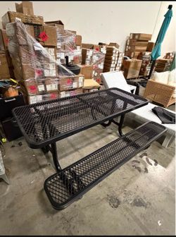 New 72" Picnic Table Heavy Duty Commercial Grade Expanded Metal with Umbrella Hole