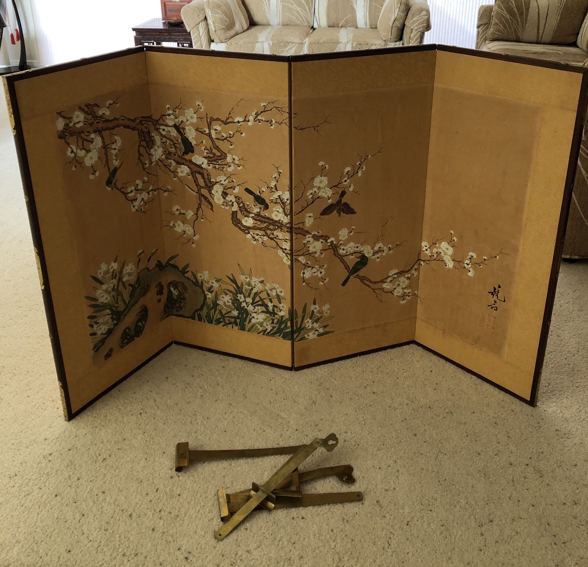 Japanese Byobu Screen Hand Painted Wall Art