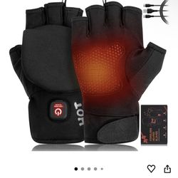 New Size L Heated Gloves for Men Women, Rechargeable Full & Half Hands Electric Gloves Heated Fingerless Touchscreen Gloves Heated Winter Hand Warmer 