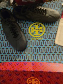 Tory Burch Black Leather Sneakers size 8 and half