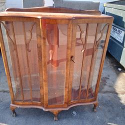 Antique Claw Foot Cabinet With Glass Shelves 