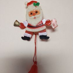 Vintage Christmas Brooch Pull String Santa
