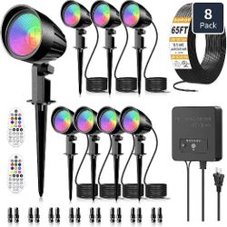 RGBW Low Voltage Landscape Lights Kit, 15W Color Changing Landscape Lights with Transformer 65FT UL-Listed Wire, Outdoor Spotlights IP66 Waterproof Re