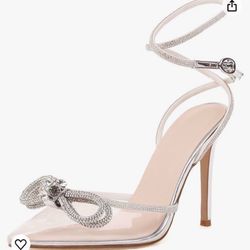 Rhinestone Bow Clear High Heels