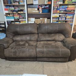 Brown Suede Double Recliner Couch