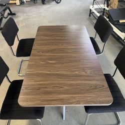 59'' Folded Dining Room Table Set with 4 Chairs for Small Space, Rectangular Wood Folding Kitchen Table with 2 Drawers and Wheels, Walnut