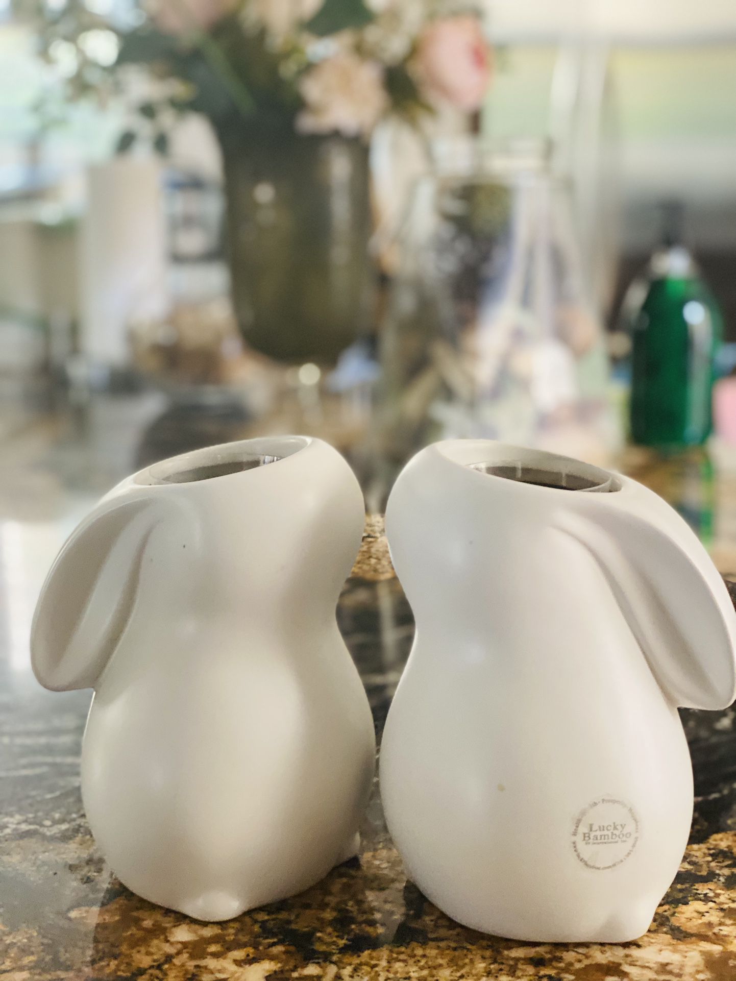 Two Bunny Rabbit Shape Ceramic Vases For Water Plants