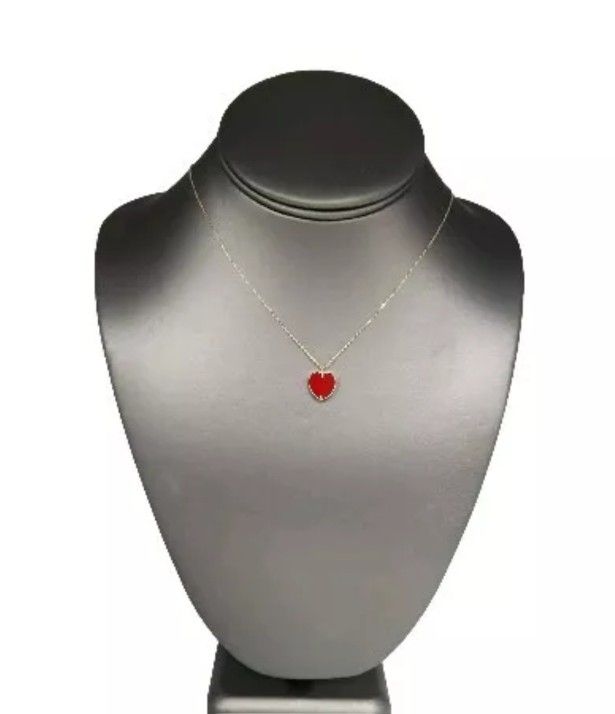 14k Yellow Gold Red Heart Pendant Necklace 18"