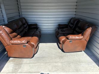 Free Delivery 🚚 Brown Faux Leather Reclining Sofa and Loveseat Set