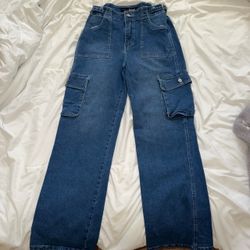 Blue Denim Cargo Wide-Leg Jeans