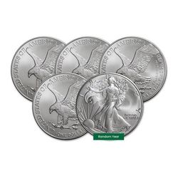 (5) Random Date American Silver Eagles 1 Oz Each
