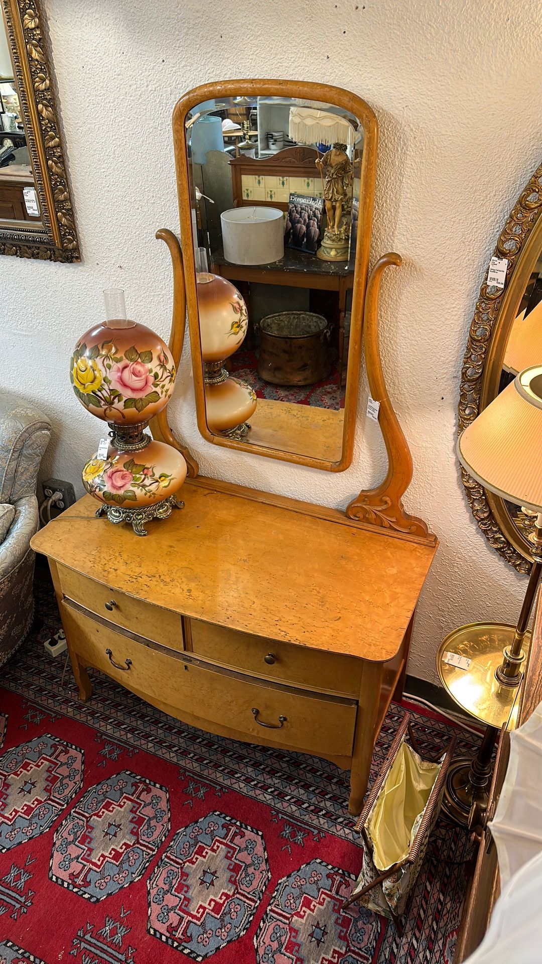 Lovely Birdseye Maple 3 Drawer Vanity Dresser w/ Mirror