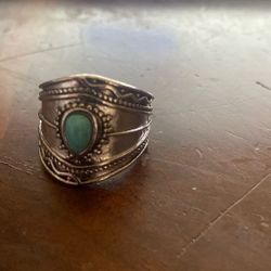 Silver 925 Ring Turquoise Accent Size 9/10