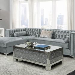 Brand New Silver Velvet Tufted Sectional