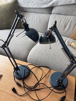 Pair of blue articulated work lamps