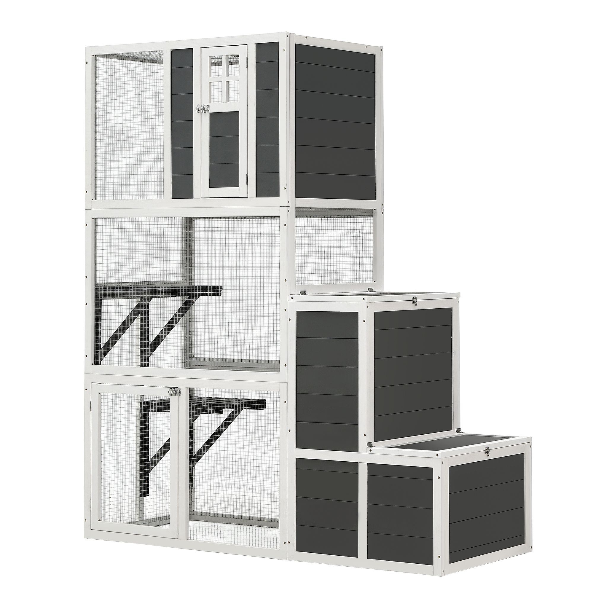 Wooden Outdoor & Indoor Cat House, 71"H, Gray 