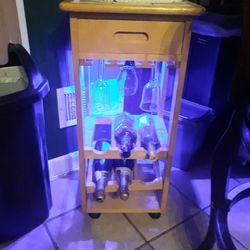 Rolling  Wine Rack  With Glass Holders And Blue LED Lights!