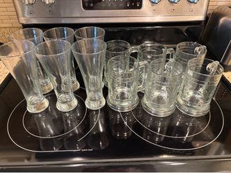 Beer mugs and beer pilsner glasses