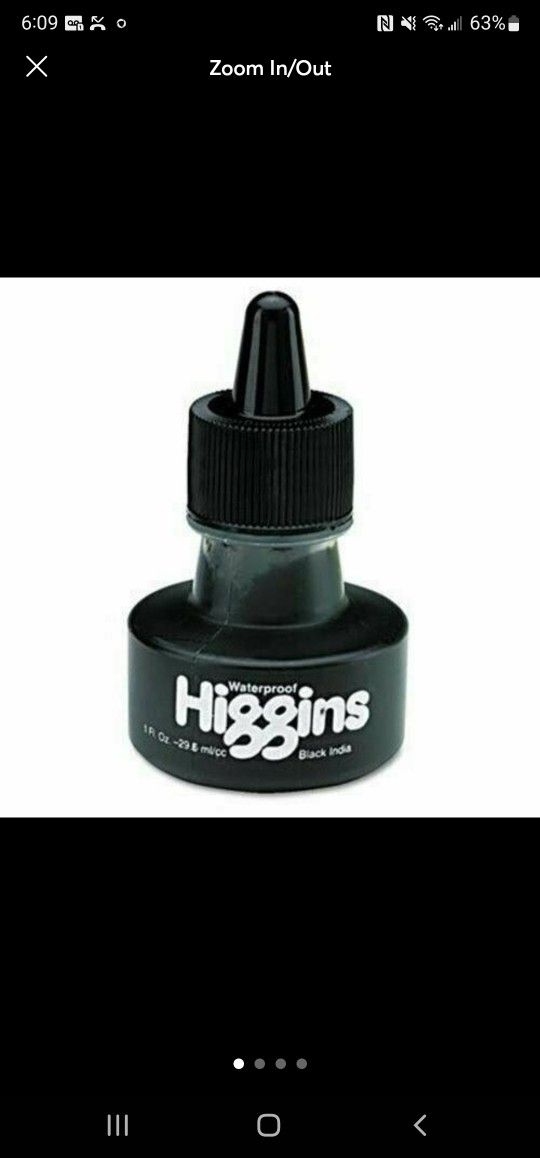 Higgins Waterproof Pigmentated Drawing Ink, Black 1oz Bottle (New)