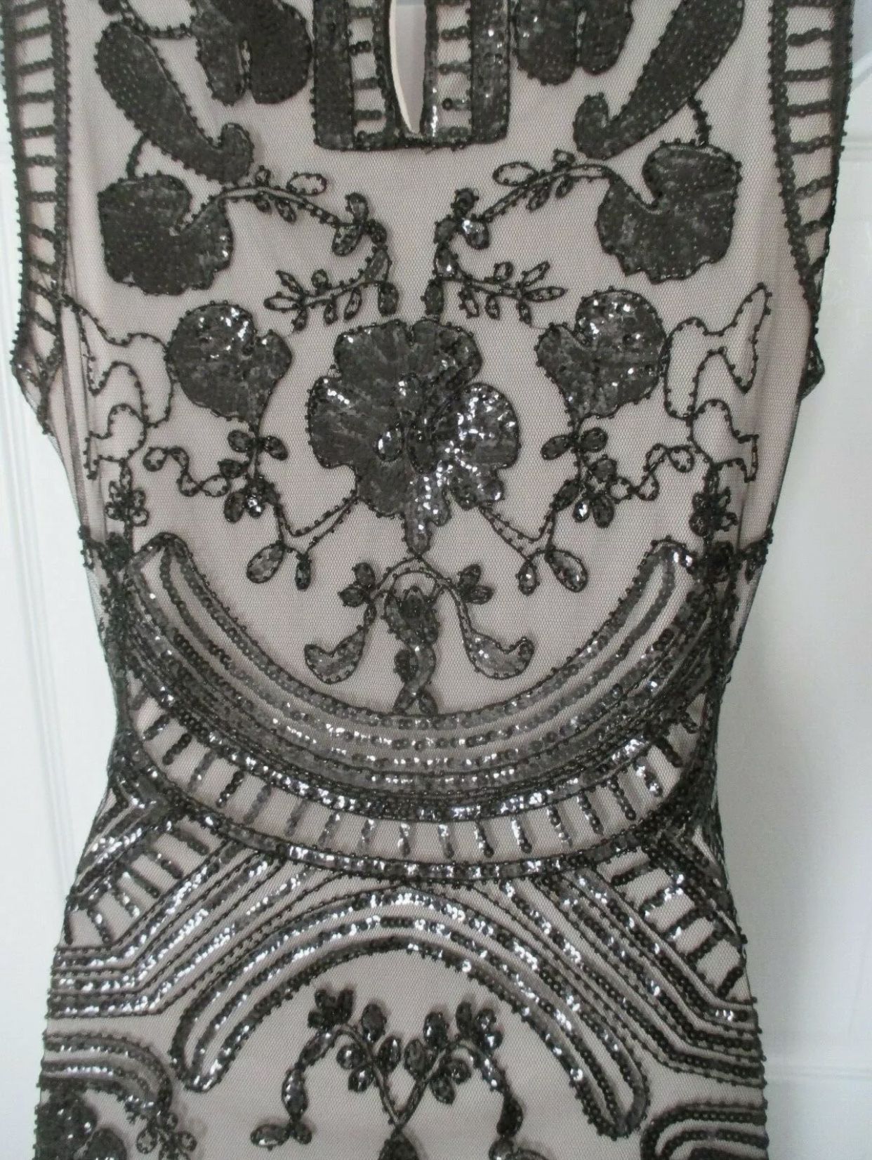 Unique Vintage Black Beaded Sequin Flapper Fringed Dress Size 4