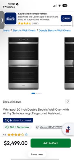 Whirlpool 30 inch electric wall oven