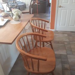 Solid Oak Bar Stools (Pair)
