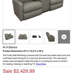Moving Out La-Z-Boy Finley Latte Manual Wall Reclining Loveseat with Console