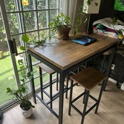 Industrial Bar-Height dining/work Table w/ 4 Stools 