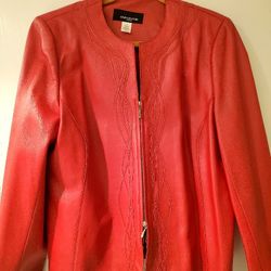 New RED Leather Jones New York Short Jacket With Satin Lining. Sz 1X
