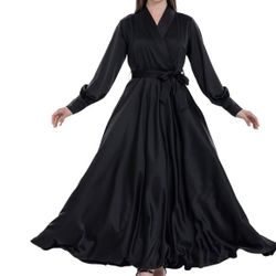 Black satin dress made of thick Turkish fabric. Fits US sizes 12/14/16. Original price $90, now on sale for $70.