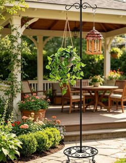 76" Shepherd's Hook with Flat Base Adjustable Heavy Duty Double Hook
