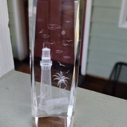 Laser Etched Crystal Lighthouse Paperweight 