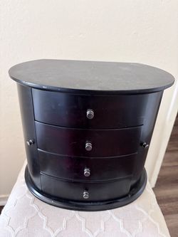 Black Oval Jewelry Box with Drawers