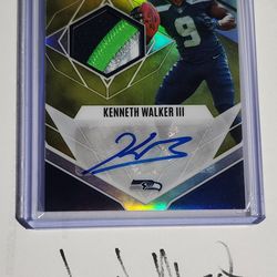 FOR SALE /NFT - 2022 PANINI KENNETH WALKER III PHOENIX YELLOW PRIME AUTO 3 CLR JERSEY PATCH #10/75 #RJA-KW